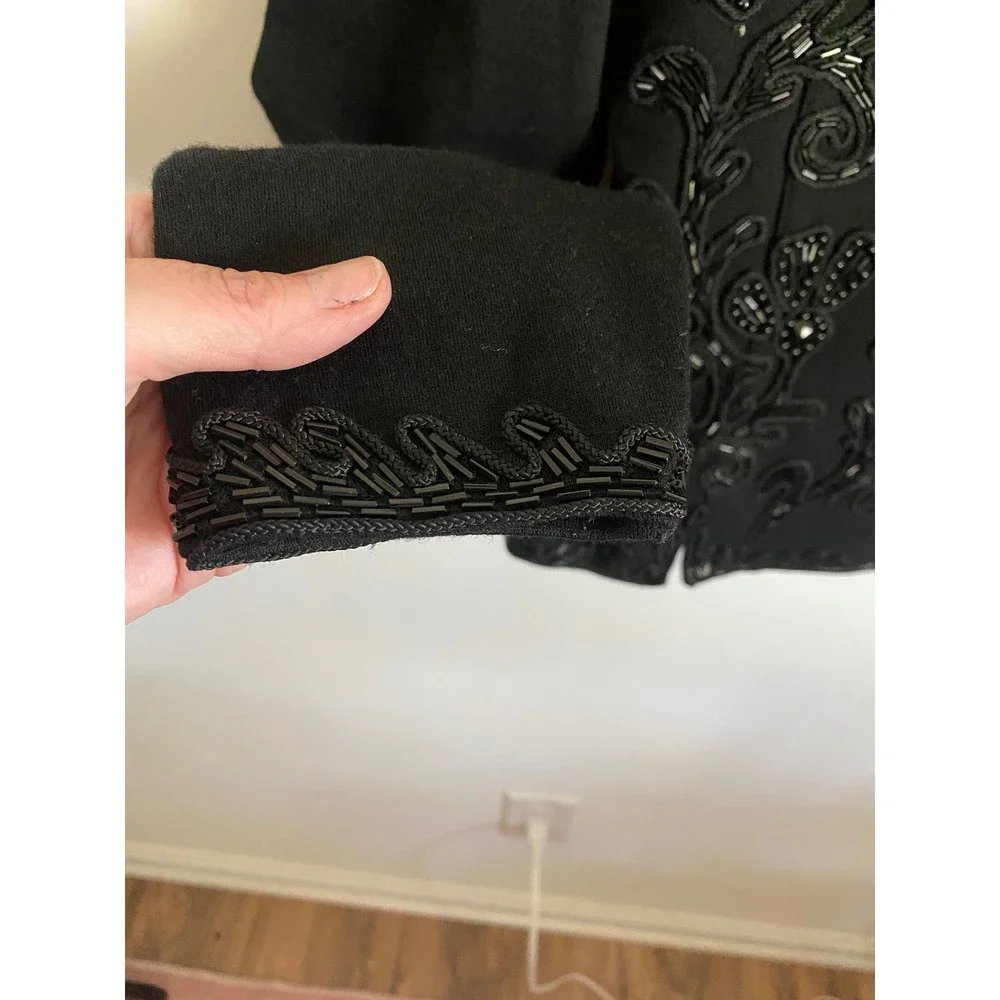 Adrienne Vittadini Vintage Black Beaded Wool Blend Floral Butterfly Jacket Sz 14